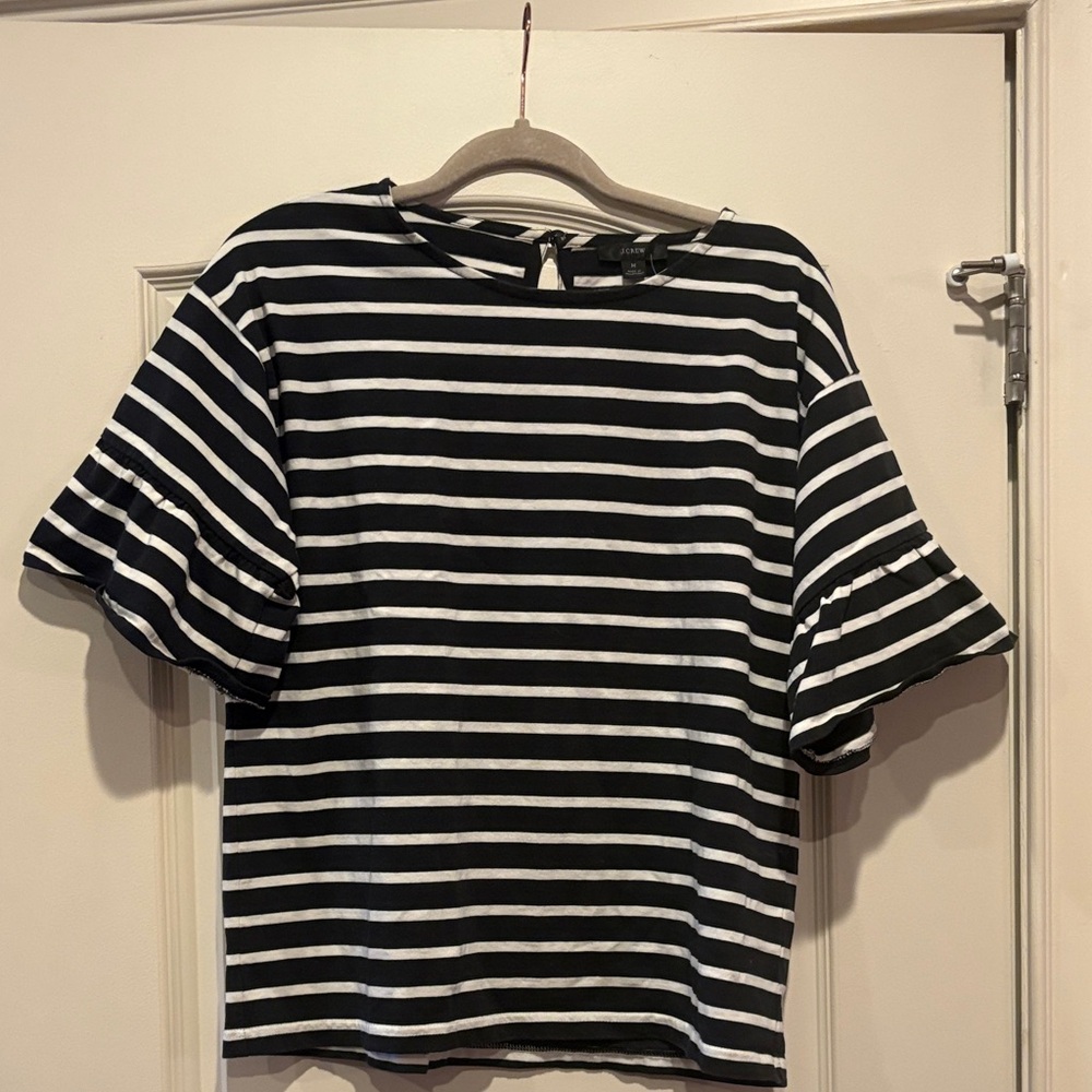 J. Crew Navy and White Striped Blouse